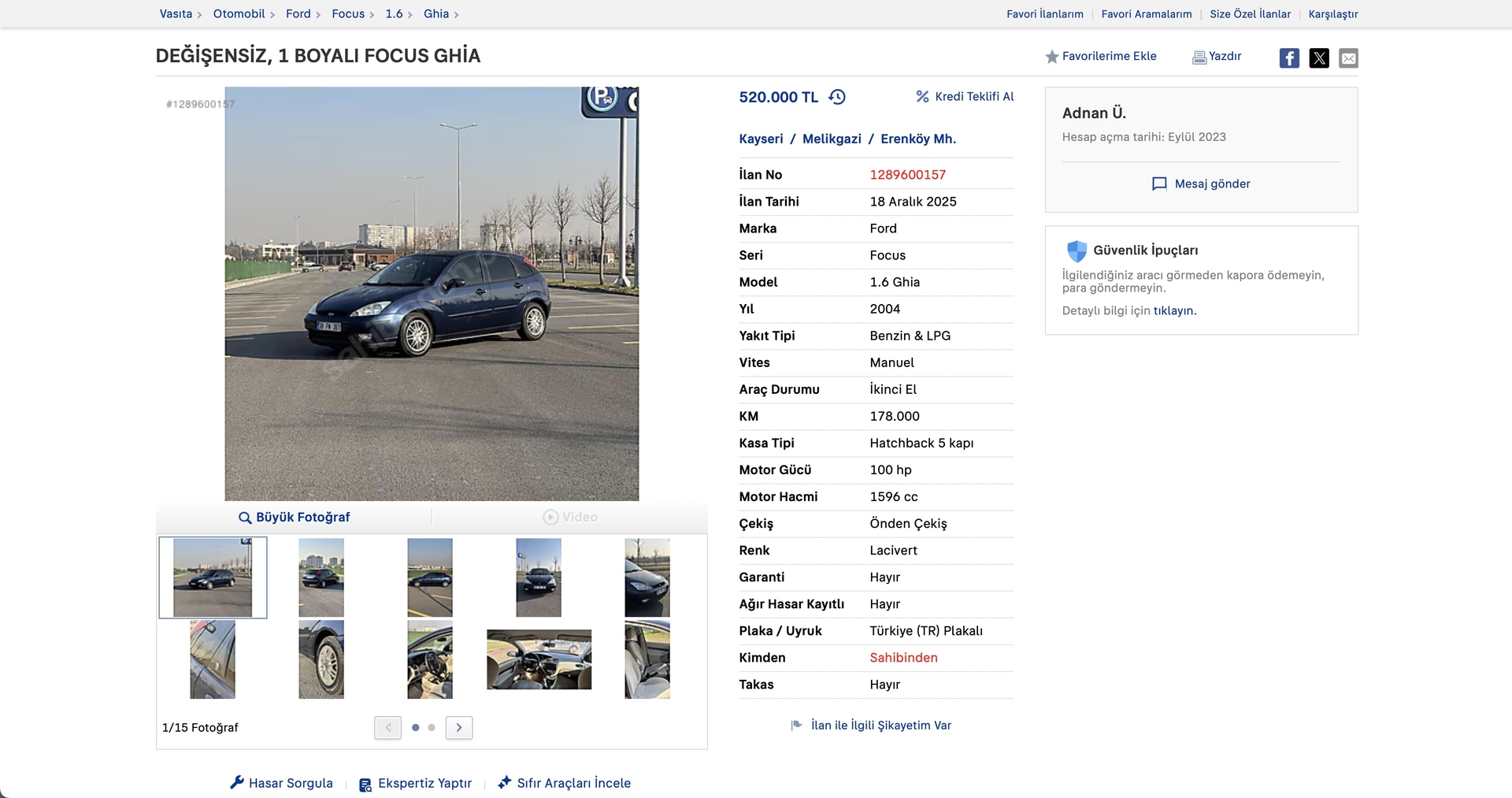 Üyemizden satılık 2004 Ford Focus Ghia