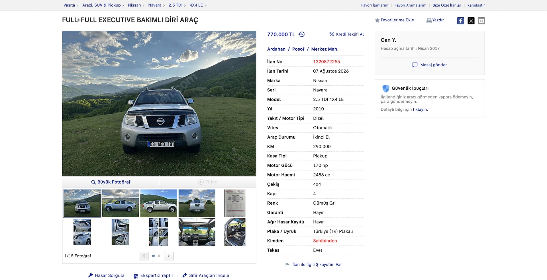 Üyemizden satılık 2010 Nissan Navara 2.5 TDI