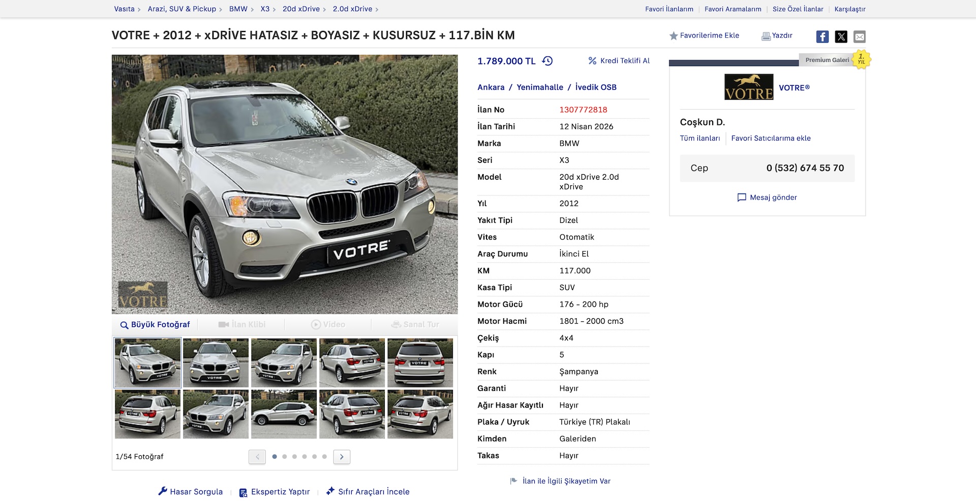 Üyemizden satılık 2012 BMW X3 20d xDrive