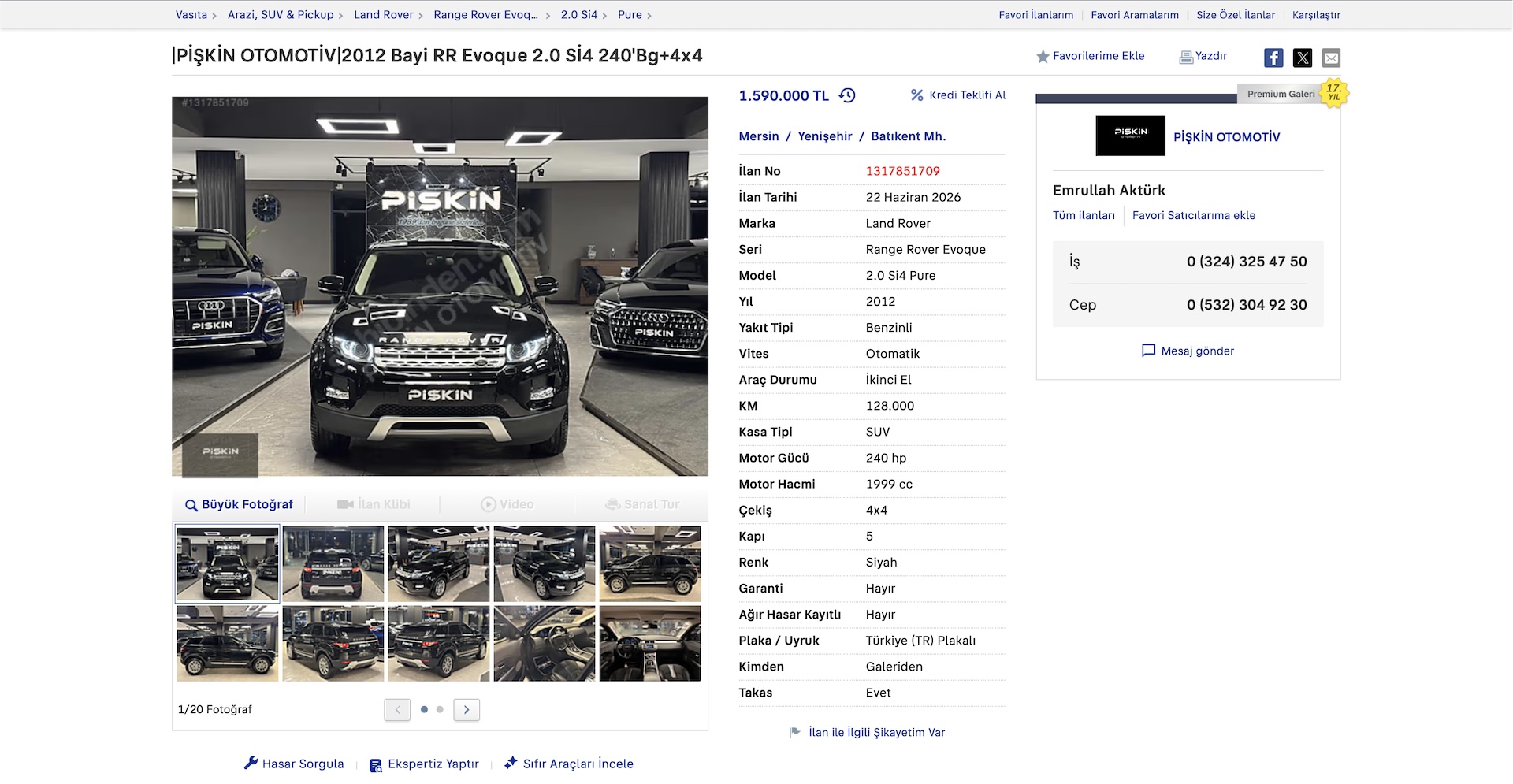 Üyemizden satılık 2012 Land Rover Evoque 2.0 Si4