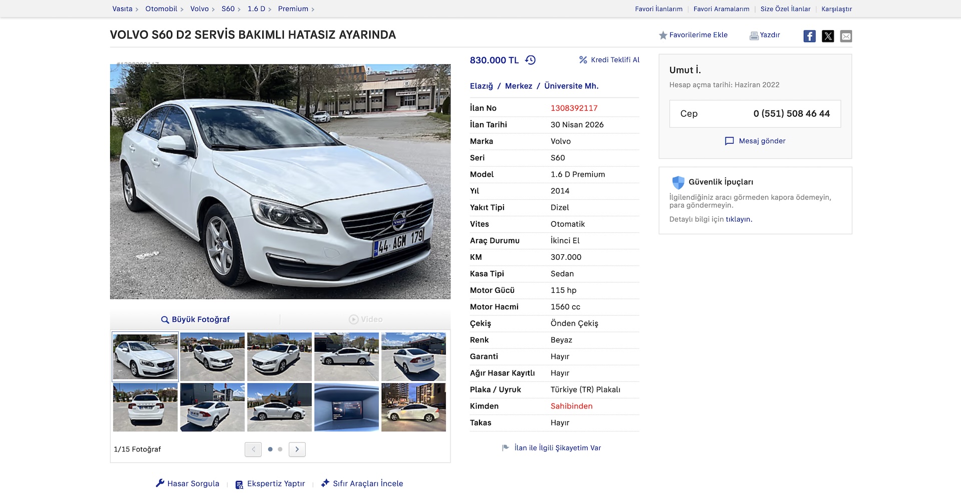 Üyemizden satılık 2014 Volvo S60 1.6 D