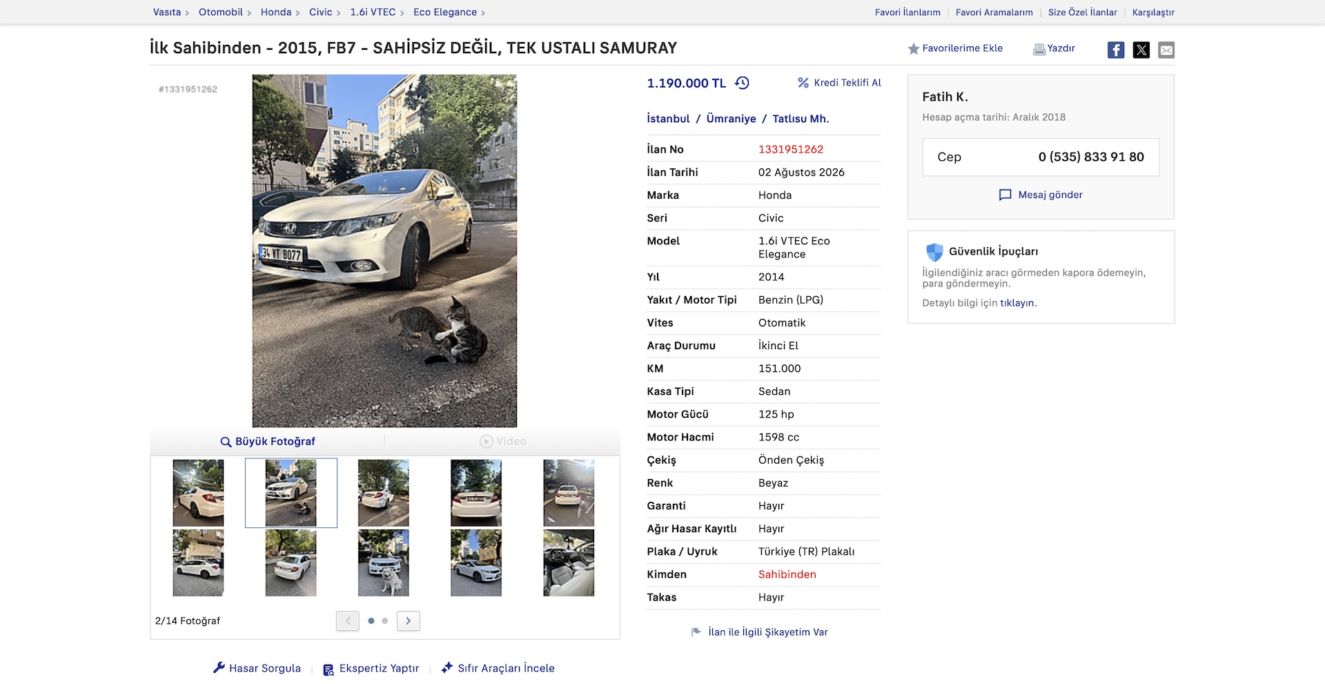 Üyemizden satılık 2015 Honda Civic 1.6i VTEC