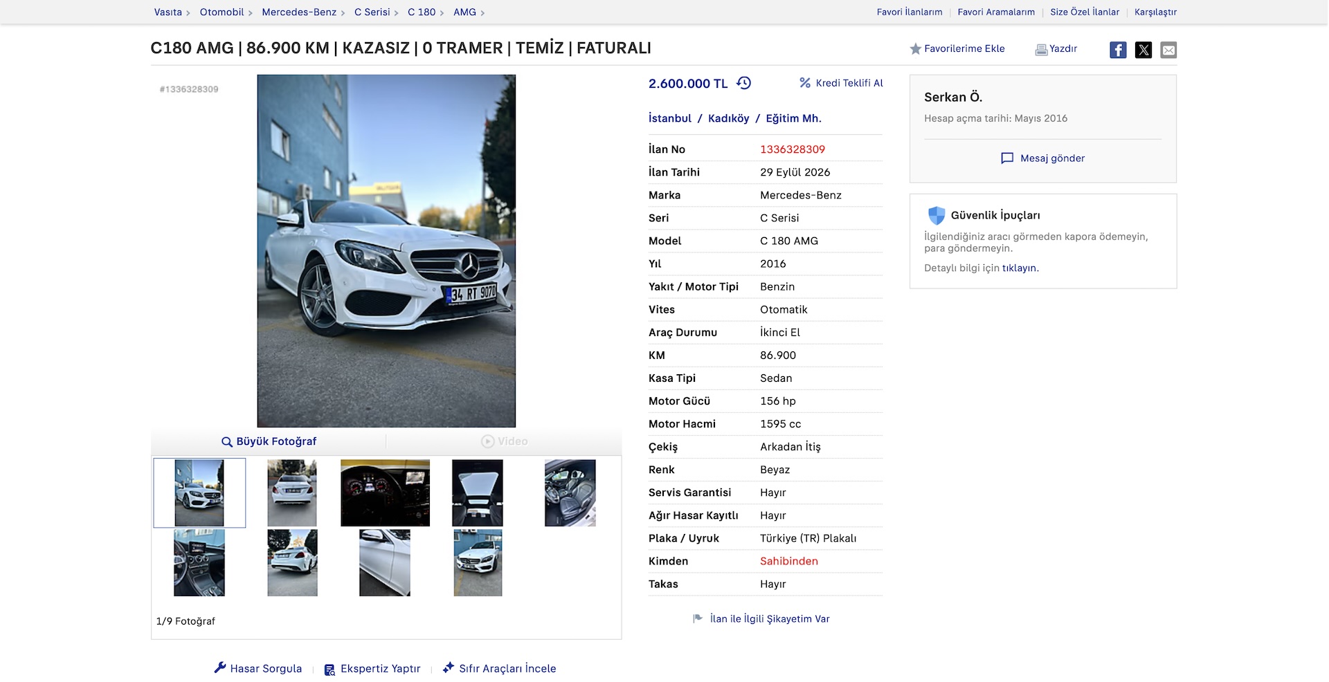 Üyemizden satılık 2016 Mercedes C180