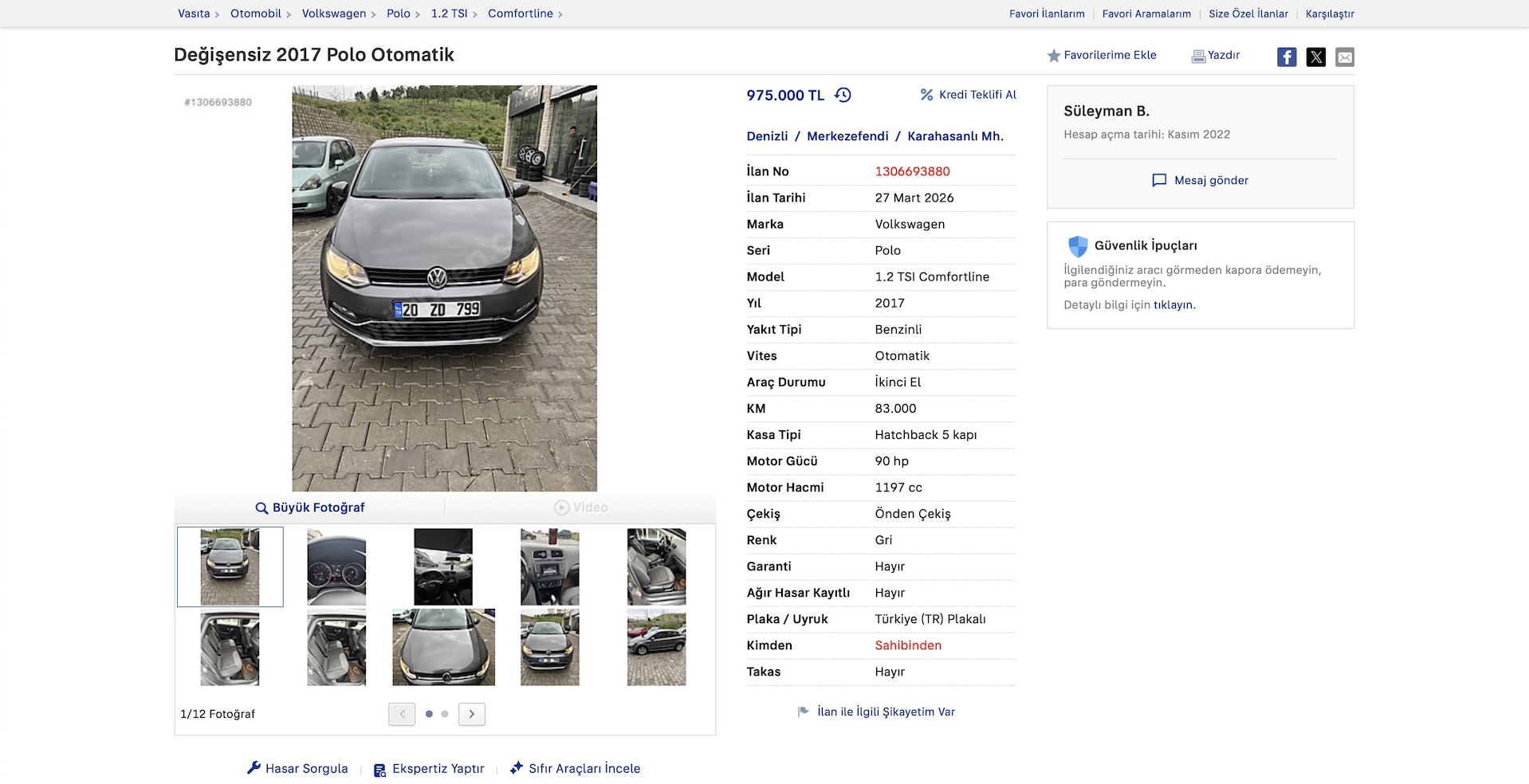 Üyemizden satılık 2017 Volkswagen Polo 1.2 TSI