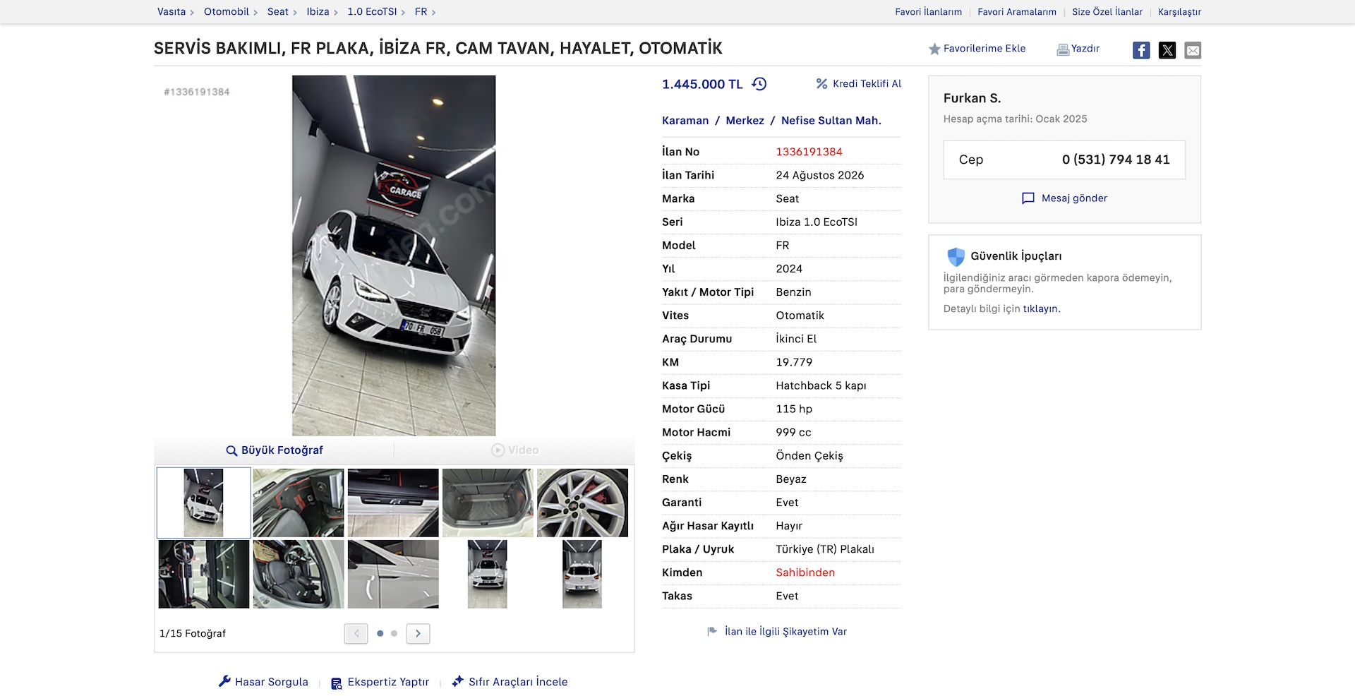 Üyemizden satılık 2024 Seat Ibiza 1.0 EcoTSI